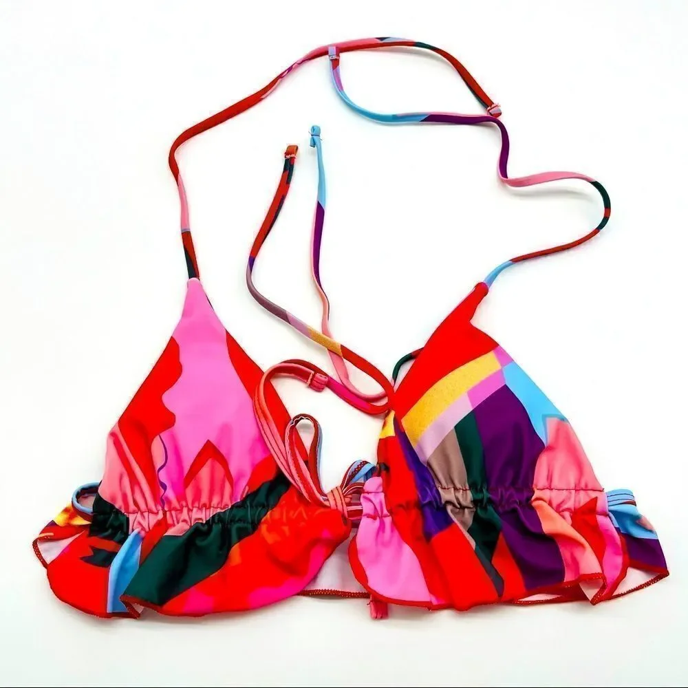 Colorful Triangle Tie Around Neck Bikini Top